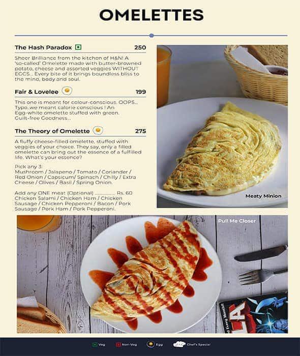 Menu page: Omelettes continued