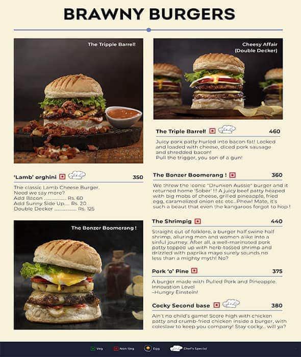 Menu page: Brawny Burgers